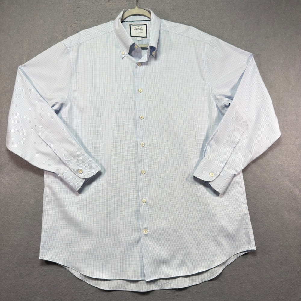 Charles Tyrwhitt Mens Non-Iron Classic Fit Micro Check Dress Shirt Blue 17/34
